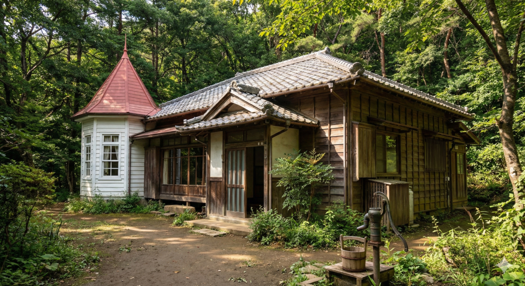 Satsuki and Mei's house from My Neighbor Totoro surrounded by forest